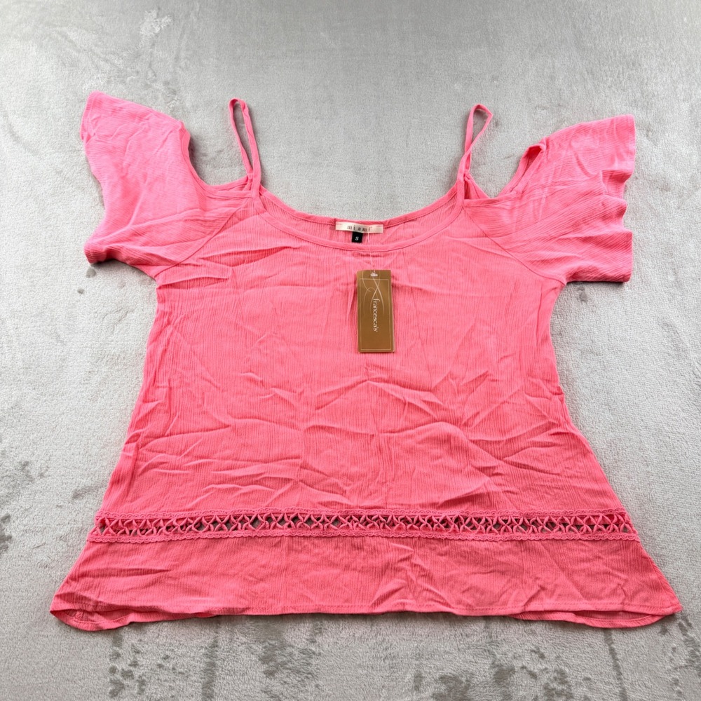 Miami for Francesca's Women's Small Pink Cold Shoulder Crochet Trim Top NWT